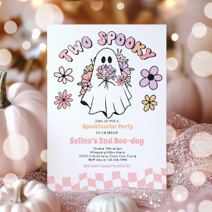 Invitación Dos fantasmas florales de Halloween 2º cumpleaños