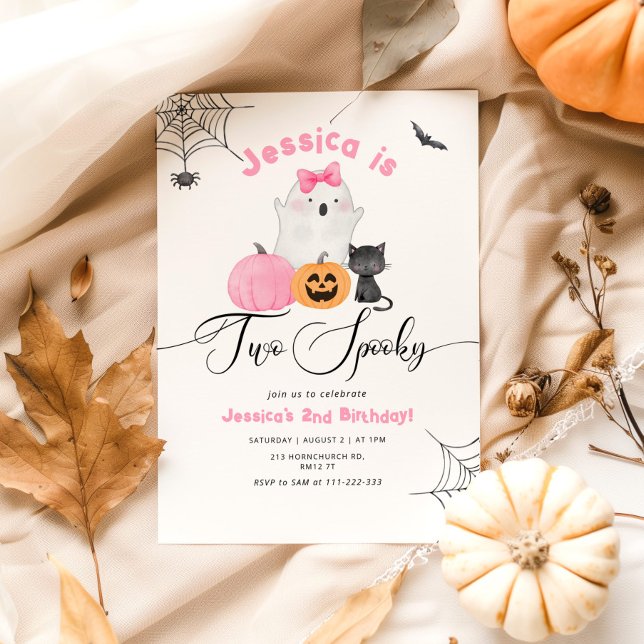 Invitación Dos Fantasmas Halloween color rosa 2º cumpleaños c (Subido por el creador)