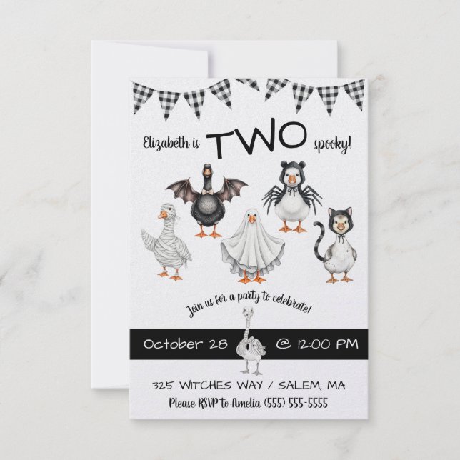 Invitación ¡DOS Fantasmas! Halloween Goose Segunda Fiesta de  (Anverso)