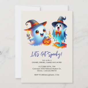 Invitación dos fantasmas juguetones vestidos con un gorra de 