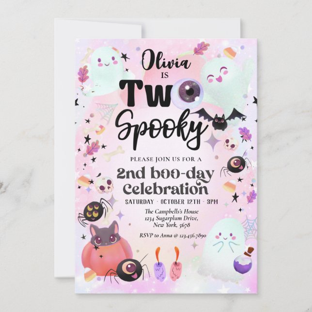 Invitación dos fantasmas rosas espeluznantes de Halloween  (Anverso)