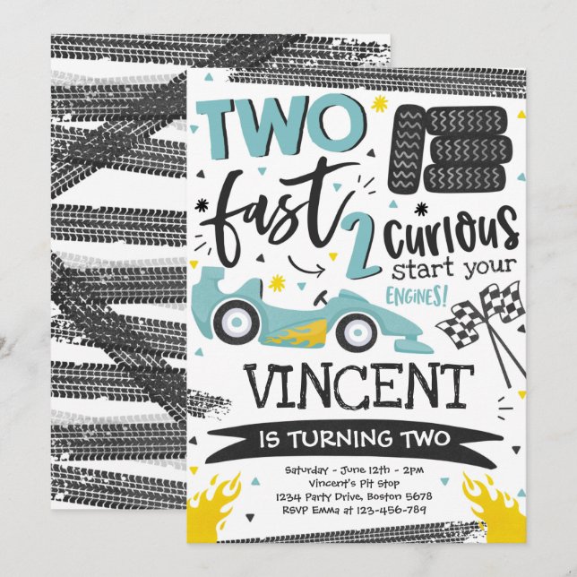 Invitación Dos festividades rápidas de cumpleaños Carrera Azu (Anverso / Reverso)