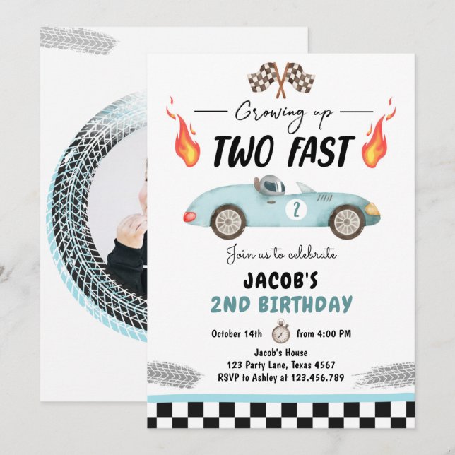 Invitación Dos festividades rápidas de cumpleaños Carrera Azu (Anverso / Reverso)