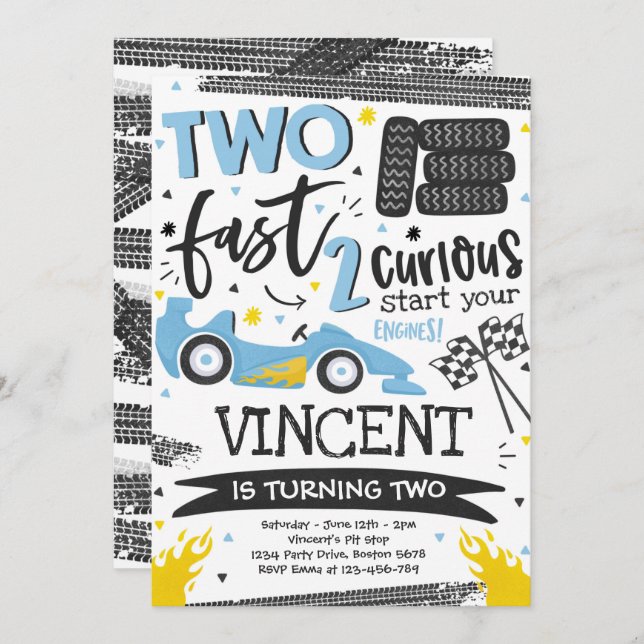 Invitación Dos festividades rápidas de cumpleaños Carrera Azu (Anverso / Reverso)