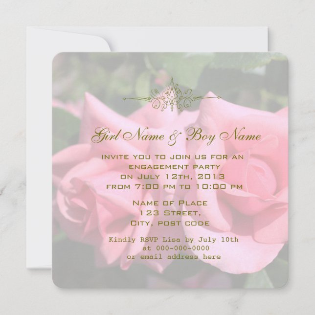 Invitación Dos fiesta de compromiso de flor de rosa rosa cali (Anverso)