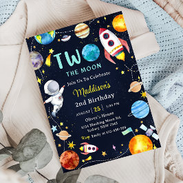 Invitación Dos Fiesta de cumpleaños 2 azul en el espacio exte
