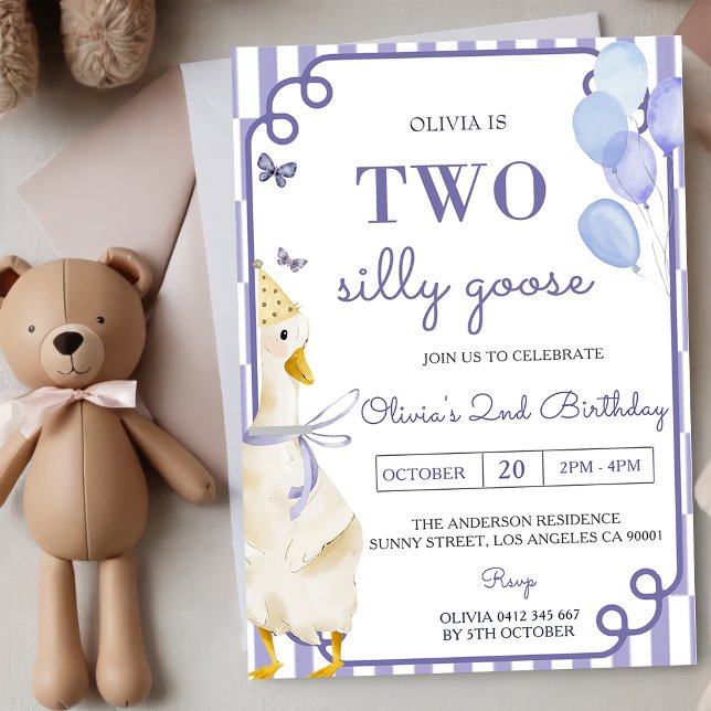 Invitación Dos Fiestas de cumpleaños 2 de Silly Goose Gingham (Subido por el creador)
