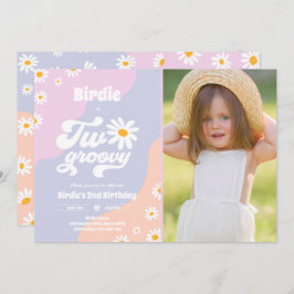 Invitación Dos Fiestas de cumpleaños Boho Retro Daisy de Groo