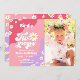Invitación Dos Fiestas de cumpleaños Boho Retro Daisy de Groo
