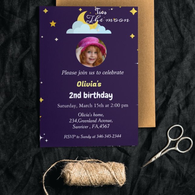 Invitación Dos fiestas de cumpleaños de chica de la luna seco (Subido por el creador)