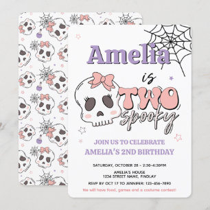 Invitación Dos Fiestas de Cumpleaños de Halloween Rosadas Esp
