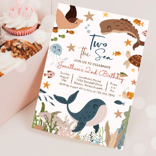 Invitación Dos Fiestas de cumpleaños de la tortuga de tiburón