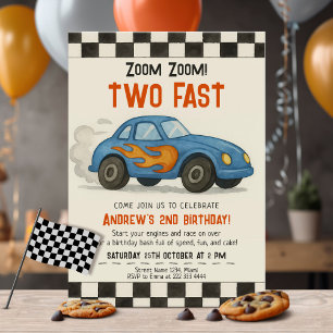 Invitación Dos fiestas de cumpleaños para autos de carrera rá