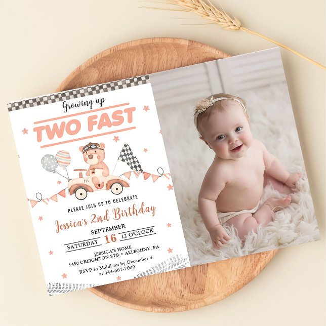 Invitación Dos Fiestas de foto de cumpleaños de Fast Race Car (Subido por el creador)