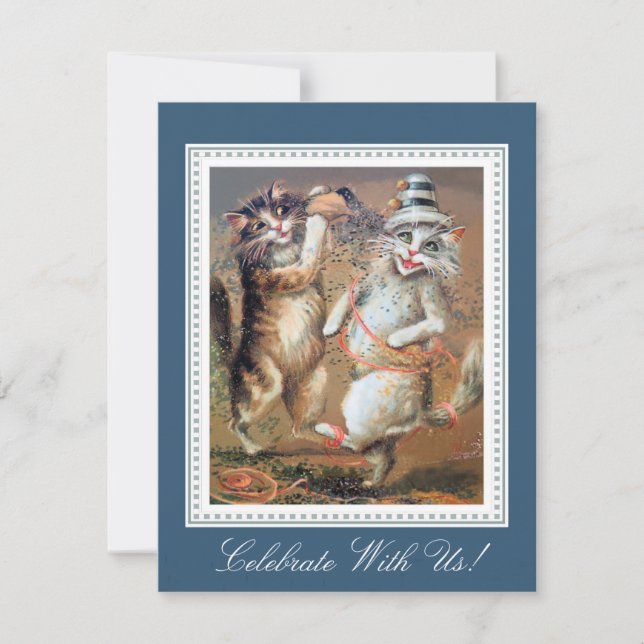 Invitación Dos Fiestas de gatos que cierran el feto (Anverso)