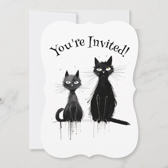 Invitación Dos fiestas de Halloween de gatos negros (Anverso)