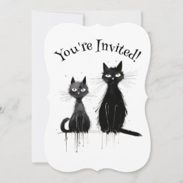 Invitación Dos fiestas de Halloween de gatos negros
