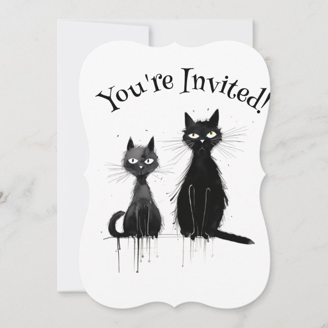 Invitación Dos fiestas de Halloween de gatos negros (Anverso)
