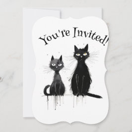 Invitación Dos fiestas de Halloween de gatos negros