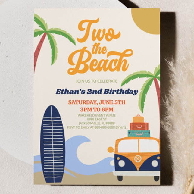 Invitación Dos Fiestas De Segundo Cumpleaños De Beach Surf Bl (Subido por el creador)