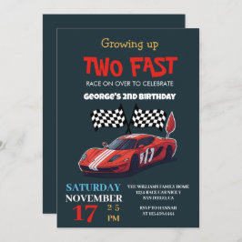 Invitación Dos Fiestas de segundo cumpleaños de Carro Rápido 