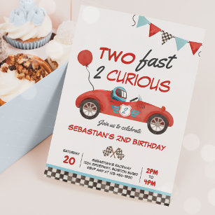 Invitación Dos Fiestas de segundo cumpleaños de Carro Rápido 