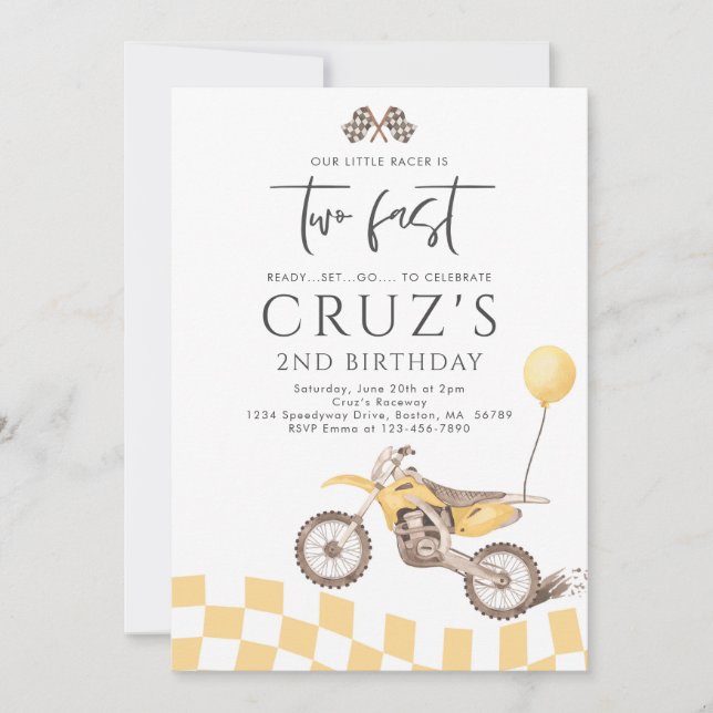 Invitación Dos Fiestas de segundo cumpleaños de Dirt Bike Boy (Anverso)