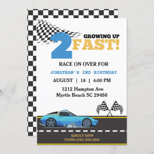 Invitación Dos Fiestas de segundo cumpleaños de Fast Blue Rac