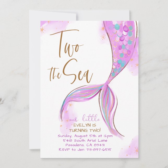 Invitación Dos Fiestas de Sirena Púrpura (Anverso)