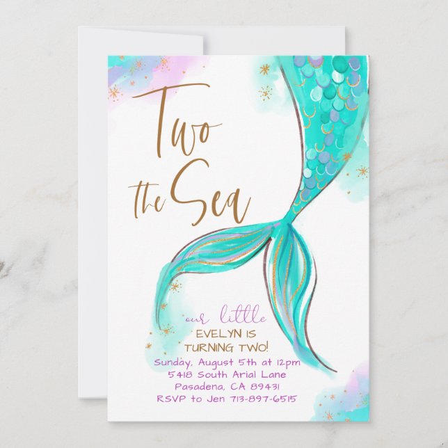 Invitación Dos Fiestas de sirena turquesa (Anverso)