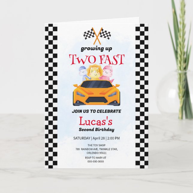 Invitación Dos Fiestas del segundo cumpleaños de Dinosaur Rac (Anverso)