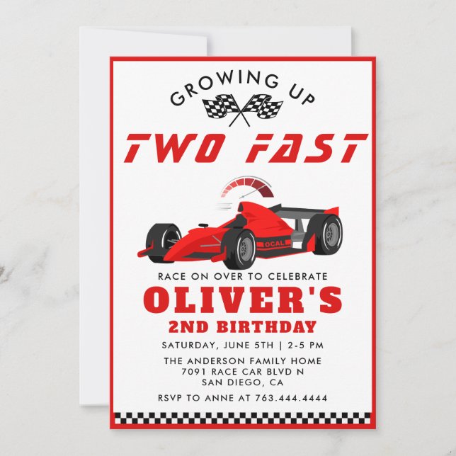 Invitación Dos Fiestas del segundo cumpleaños de Fast Race Ca (Anverso)
