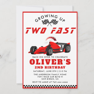 Invitación Dos Fiestas del segundo cumpleaños de Fast Race Ca