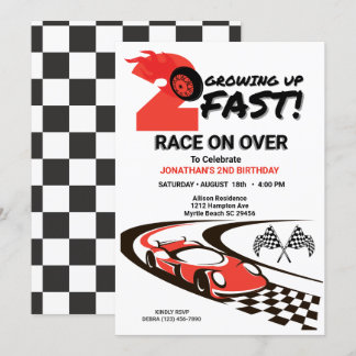Invitación Dos Fiestas del segundo cumpleaños de Fast Race Ca