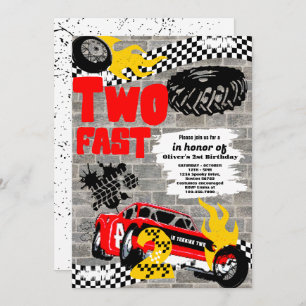 Invitación Dos Fiestas del segundo cumpleaños de Fast Race Ca