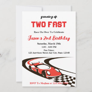 Invitación Dos Fiestas del segundo cumpleaños de Fast Race Ca