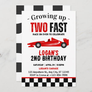 Invitación Dos Fiestas del segundo cumpleaños de Fast Race Ca