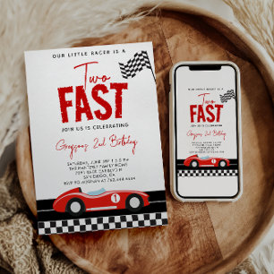 Invitación Dos Fiestas del segundo cumpleaños de Fast Race Ca