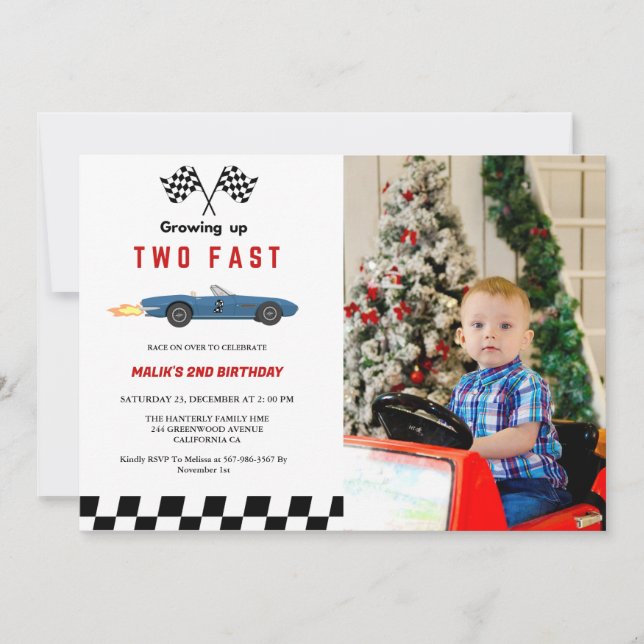 Invitación Dos Fiestas del segundo cumpleaños de Fast Race Ca (Anverso)