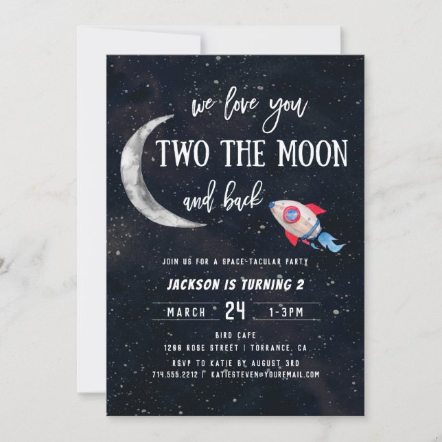 Invitación Dos Fiestas del Segundo Cumpleaños de la Luna (Anverso)