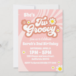 Invitación Dos Fiestas Groovy Boho Retro Daisy 2º cumpleaños