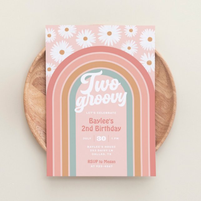 Invitación Dos Fiestas Groovy Boho Retro Daisy 2º cumpleaños (Subido por el creador)