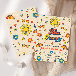 Invitación Dos Fiestas Groovy Retro Daisy 2º cumpleaños