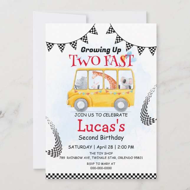 Invitación Dos Fiestas salvajes rápidos de Safari Race Car 2º (Anverso)