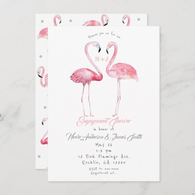 Invitación Dos flamencos Flamingo Engagement Shower Summer (Anverso / Reverso)