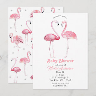 Invitación Dos Flamingos Rosas Baño de Bebé Tropical de Flame