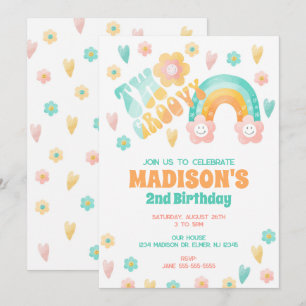 Invitación Dos Flores de Arcoíris Divertidas Retro de los 70 