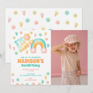 Invitación Dos Flores de Arcoíris Divertidas Retro de los 70 