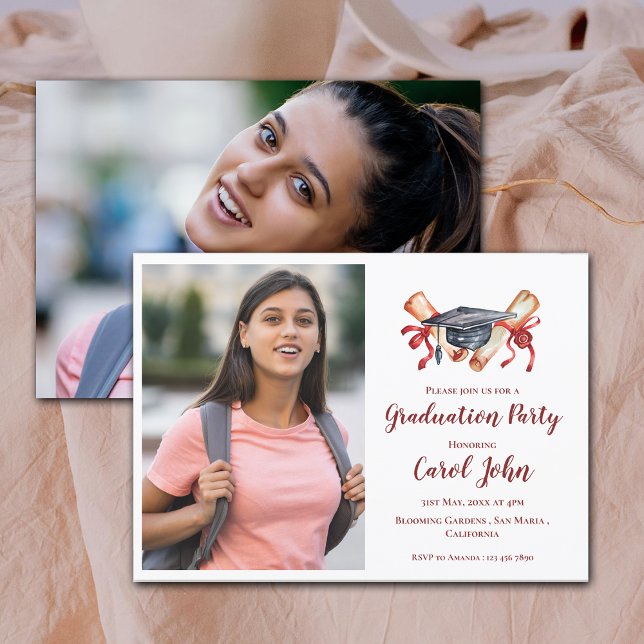 Invitación Dos Fotografías De La Fiesta De Grado Elegante De  (Two Photo 2025 Grad Elegant Graduation Party Invitation)