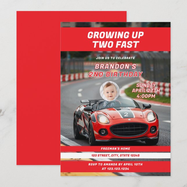 Invitación Dos fotos de cumpleaños de crecimiento rápido (Anverso / Reverso)